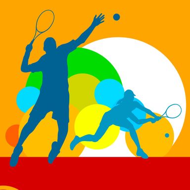 bunte Grafik mit zwei Tennisspielern